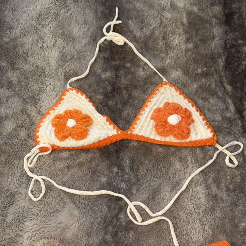 Orange Women's Crochet Knitted Beach Resort Outfit Set 🧡 - Picture 2 of 4